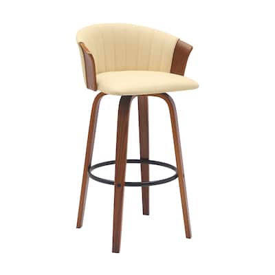 Faux Leather Swivel Counter Height Stool with Solid Wood Frame, Arms and Footrest