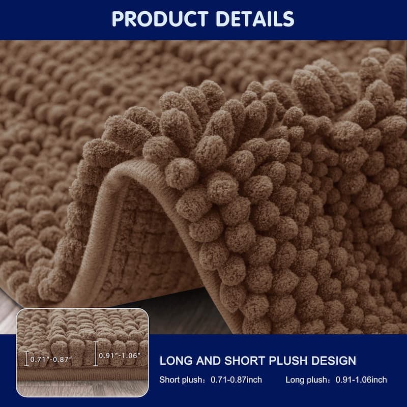 Subrtex Non-slip Bathroom Rugs Chenille Soft Striped Plush Bath Mat