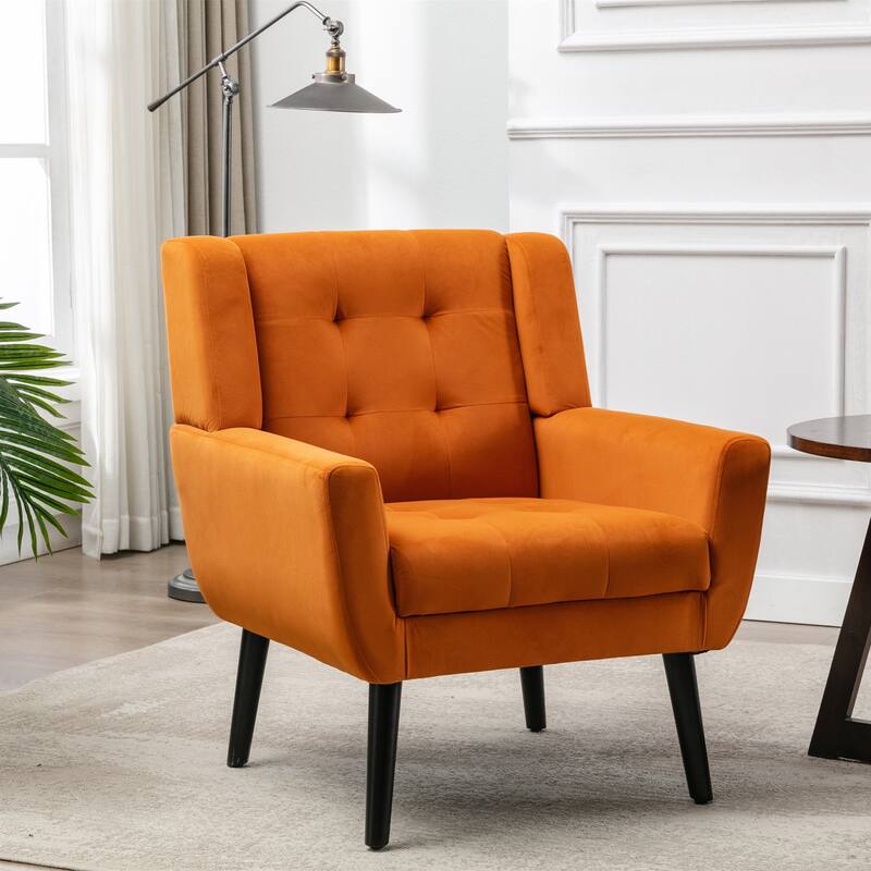 Stylish Upholstered Seating Armchair with Tapered Metal Legs, Orange Single Sofa Chair Accent Chair with Flared Armrests
