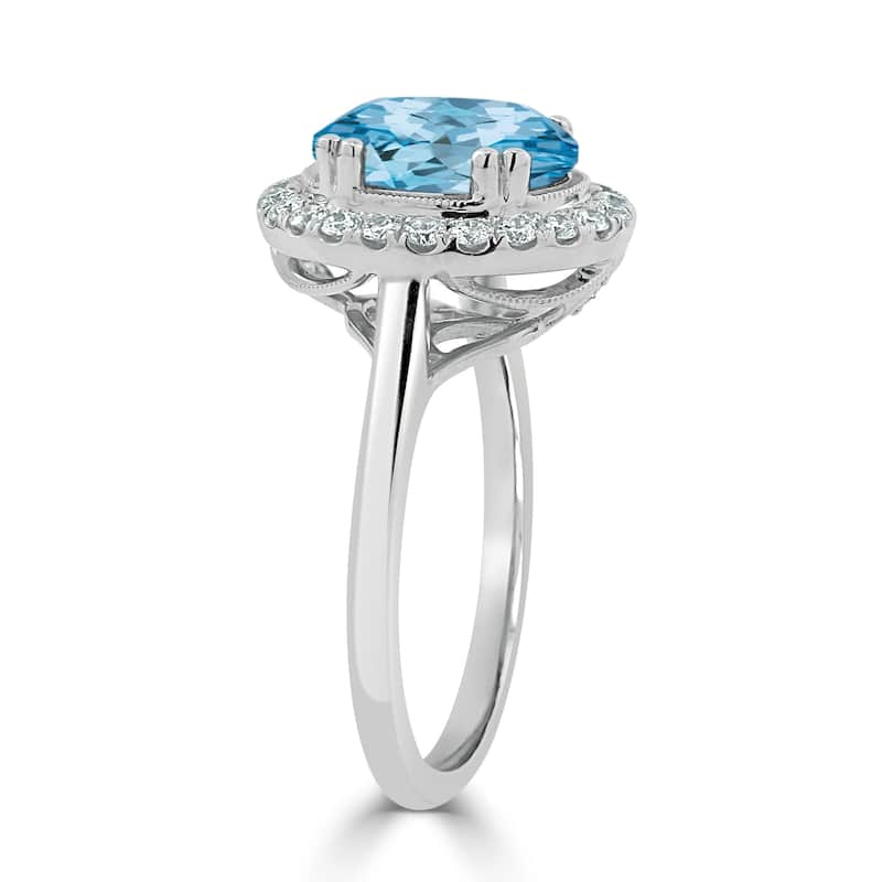 Auriya Vintage 2 5/8ct Oval Sky Blue Topaz and Halo Diamond Engagement Ring 1/3ctw 14k Gold