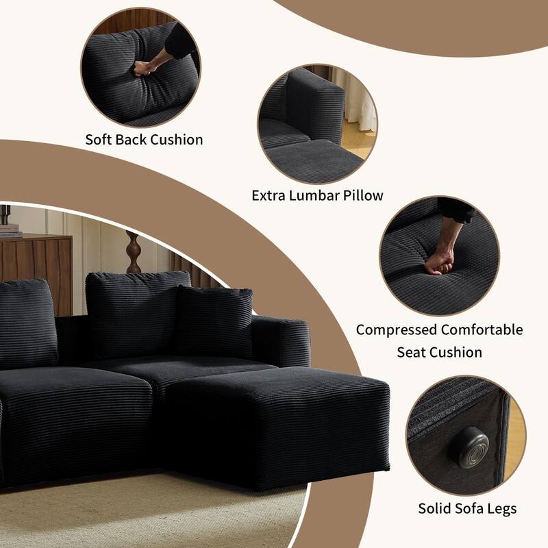 112.2‘’ W Corduroy Modern Compressed Block Sectional Couch with Plush Cushions