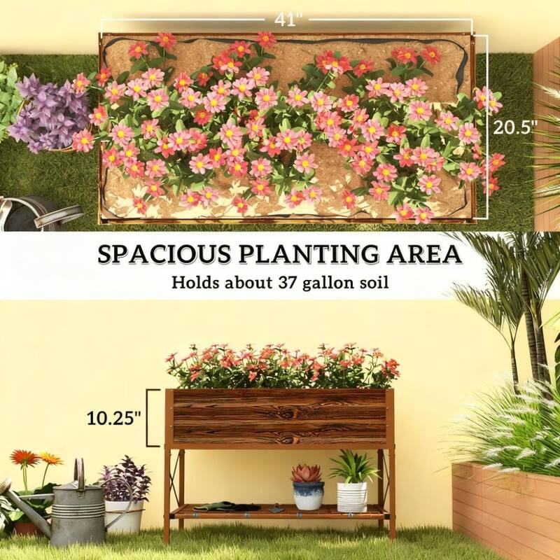 Elevated Gardening Bed with Bottom Storage Shelf for yard patio garden