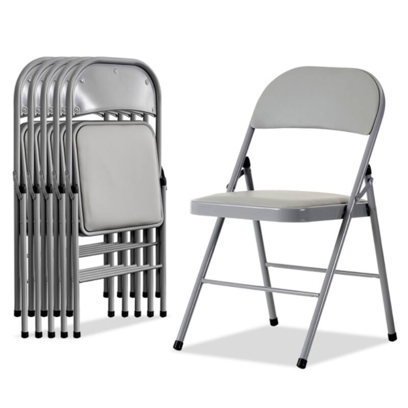 6pcs Elegant Foldable Iron & PVC Chairs for Convention & Exhibition - 15.75"L x 17.72"W x 30.71"H