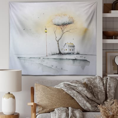 Designart 'Cloud Tree By Little Watercolor House' Landscape Forest Wall Tapestry