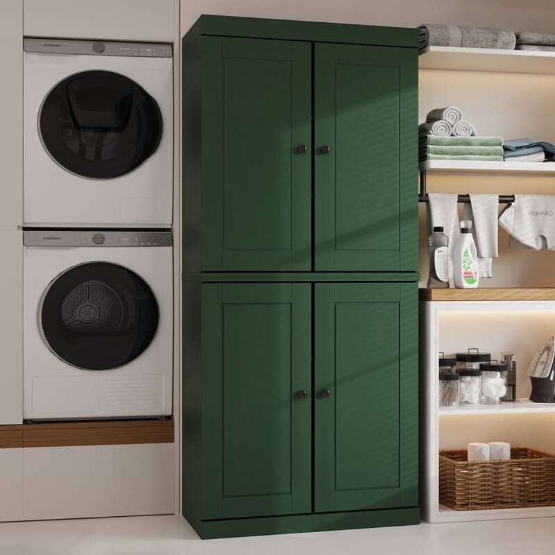 Palace Imports 100% Solid Wood Bathroom & Laundry Storage Cabinet, Raised Panel Doors, Adjustable Shelves, 32" Wide, 71.5" Tall