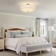preview thumbnail 49 of 57, French Country Brass Round White Linen Drum Ceiling Light
