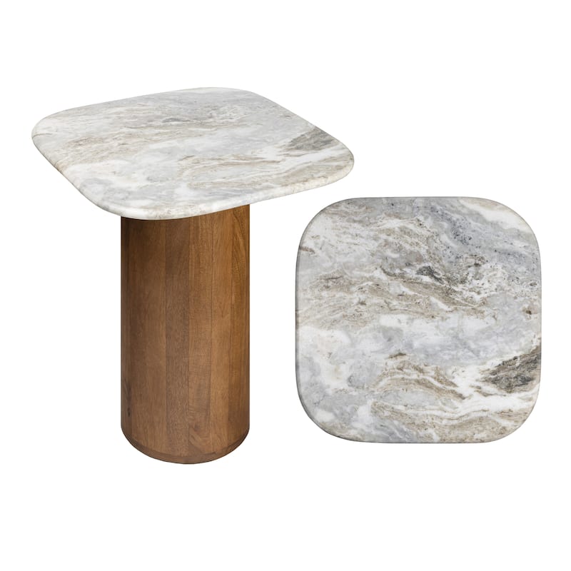 Kaito 18" Round Marble/Wood Accent Table - 15.75L x 15.75W x 18H