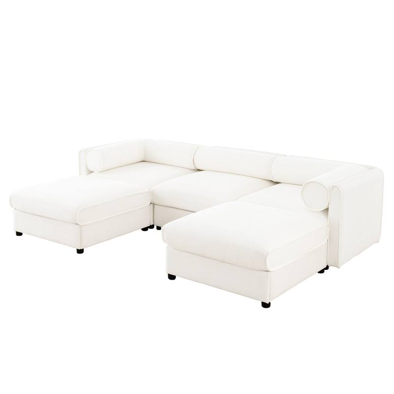 109" Chenille U-Shaped 3-Seater Sofa with Ottoman & Storage