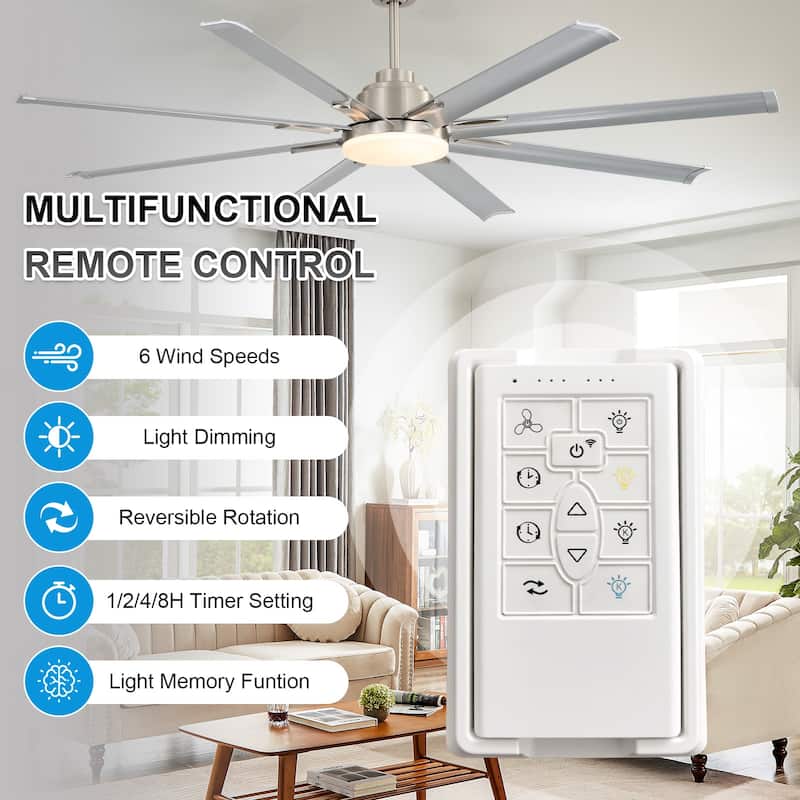 52"/66"/72"/76 Inch Modern Ceiling Fan with Dimmable LED Light ,Remote&APP Control,8 Blades for Large Living Room,Porch
