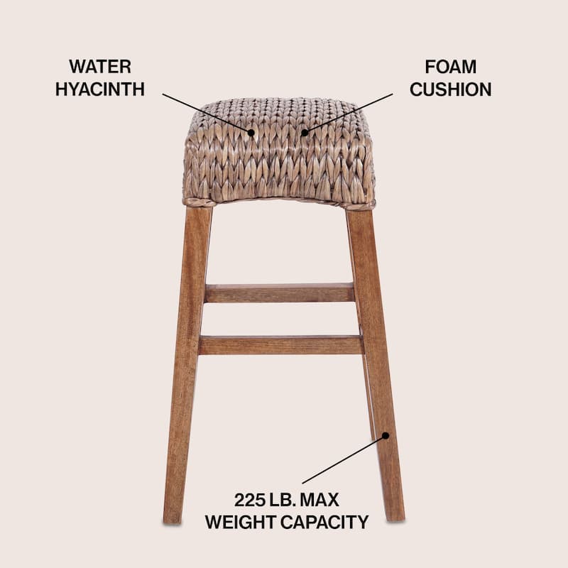 Swayze Rustic Bohemian Hyacinth/Wood Backless Bar Stool, by JONATHAN Y