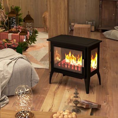 HOMCOM 24" Electric Fireplace Stove, Freestanding Infrared Fireplace Heater with Realistic Flame, Adjustable Temperature