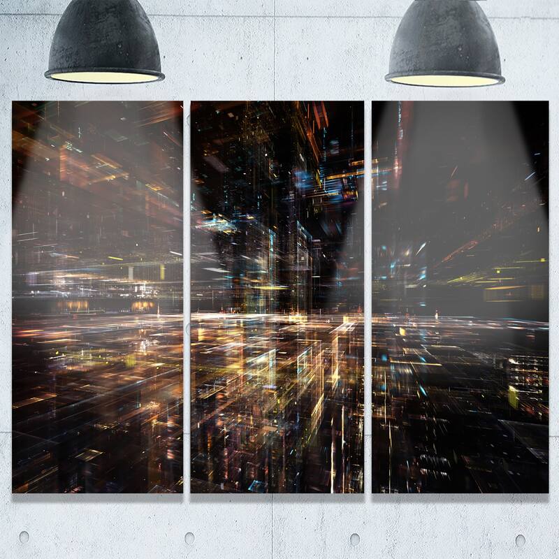Designart 'Glow of Technology' Contemporary Metal Wall Art - 36 in. wide x 28 in. high - 3 panels
