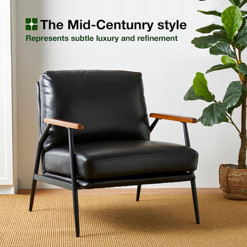Glitzhome Leatherette Accent Armchair With Metal Frame