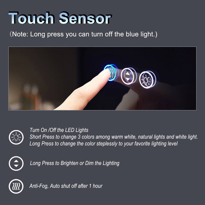 Extra Large Black Frame LED Bathroom Vanity Mirror with 3 Years Warranty and UL Certified