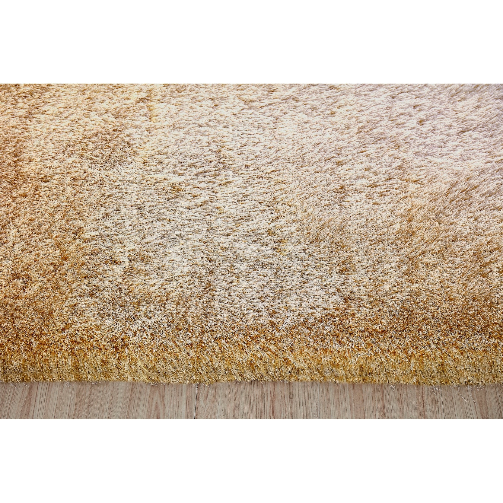 Soft Fluffy Thick Dense Pile Solid Beige Gold Non-Skid Shaggy Shag Pile Area Rug 