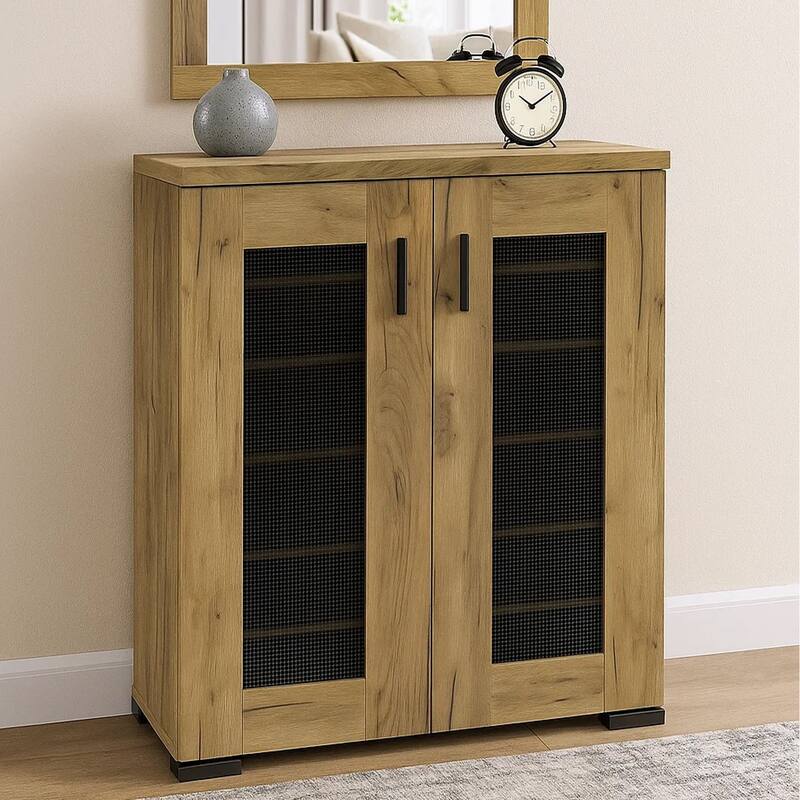 38 Inch Accent Cabinet Chest, 5 Adjustable Shelf Units, Golden Oak Brown
