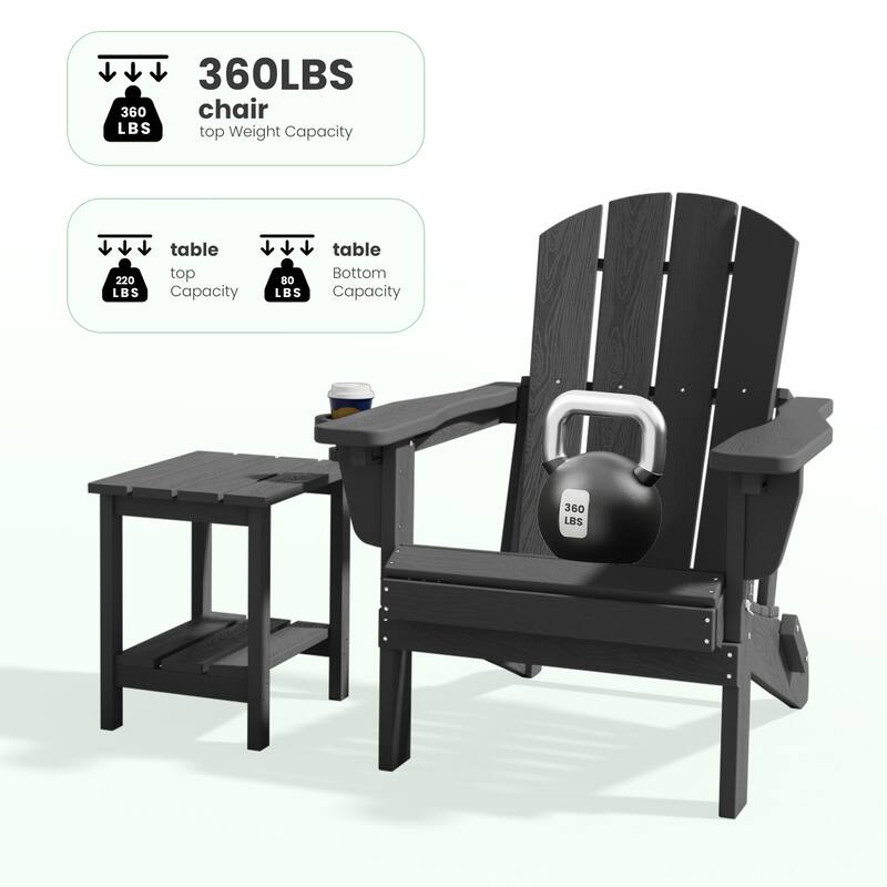 5-Piece Adjustable Plastic Patio Adirondack Chairs With Side Table Set