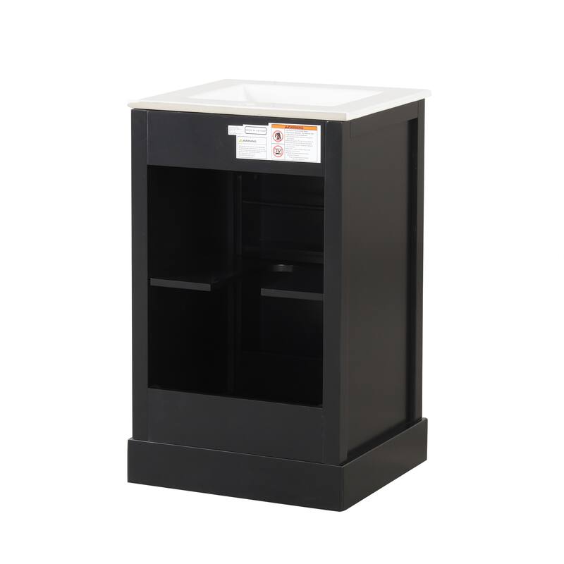 20" White Bathroom Vanity with Ceramic Sink, Soft Closing Door, Adjustable Shelve & Storage Rack, Freestanding Design