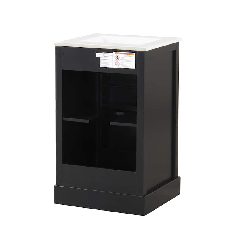 Bathroom Vanity with Sink, Small Bathroom Cabinet with Door, Vanity Set with 2-Tier Storage Rack and Adjustable Shelve