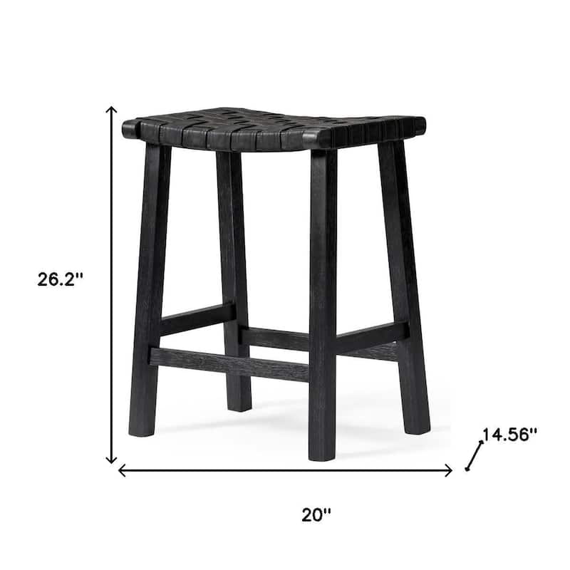 HomeRoots 26" Charcoal and Black Faux Leather and Solid Wood Backless Counter Height Bar Chair