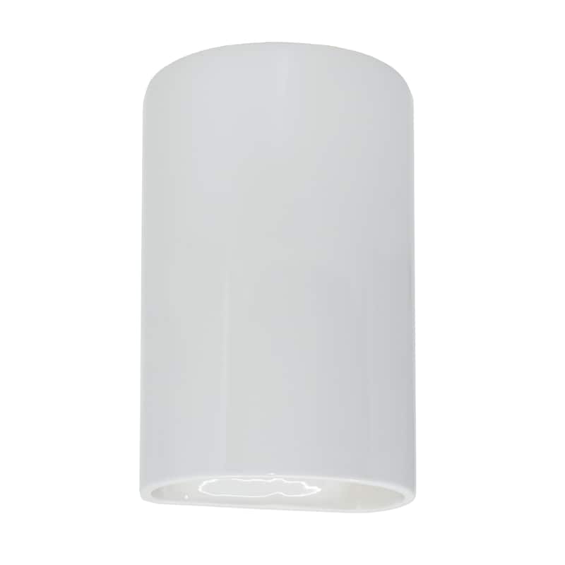 Justice Design Ambiance - Small Cylinder Wall Sconce - Closed Top (Outdoor) - Replaceable Bulb - Gloss White