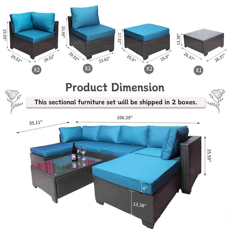 7-Piece PE Rattan Wicker Cushioned Sofa Set