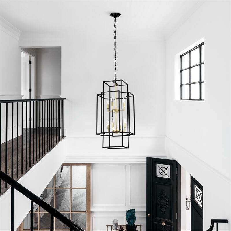 8-Light Metal Lantern Tiered Pendant Hanging Light Fixtures,No Bulbs