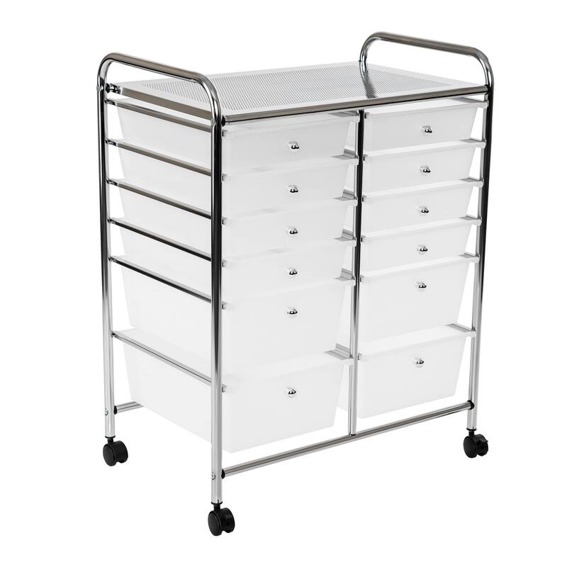 Seville Classics Multi-Use 12-Drawer Organizer Stationary Cart, Frost White