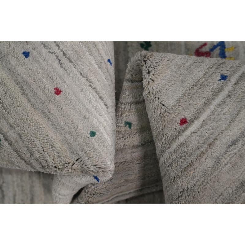 Hand Knotted Oriental Viscose Silk Carpet Tribal Animal Pictorial Greys & Charcoal Gabbeh Area Rug - 11' 8'' X 5' 5''
