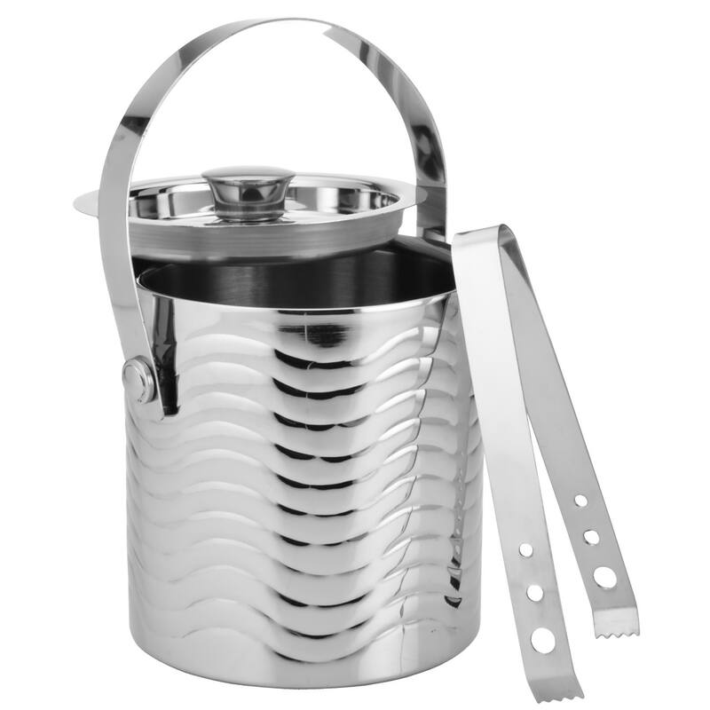 Sol Living Ice Bucket Double Wall Stainless Steel with Lid and Tongs