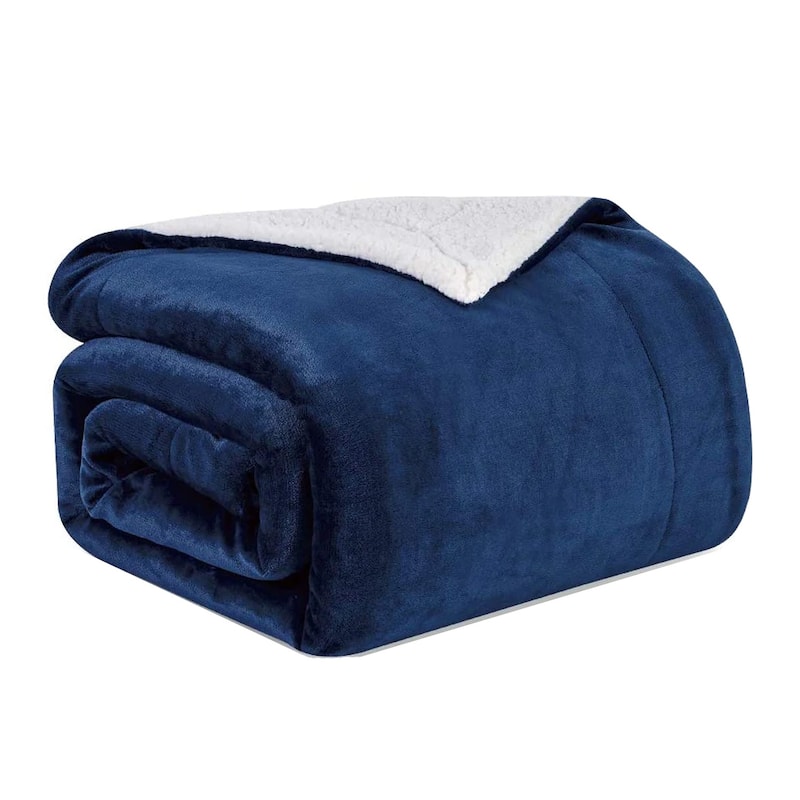 Lightweight Super Soft Cozy Sherpa Fleece Throw Blanket - Navy