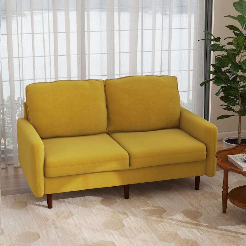 Velvet Loveseat Sofa With Wood Legs