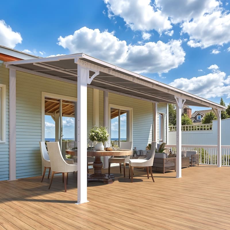 Wall Mounted Gazebos Pergola, Outdoor Lean to Gazebo Awnings-White - 8x20ft