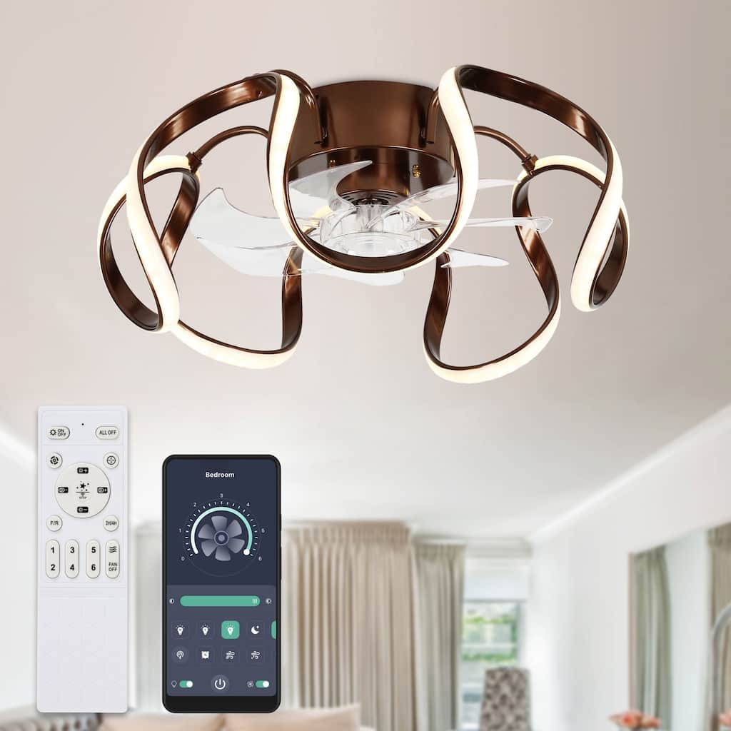 Oaks Aura 20in.Futuristic Modern Flush Mount Ceiling Fan with Light,6-Speed Low Profile Smart APP Control Ceiling Fan w/ Remote