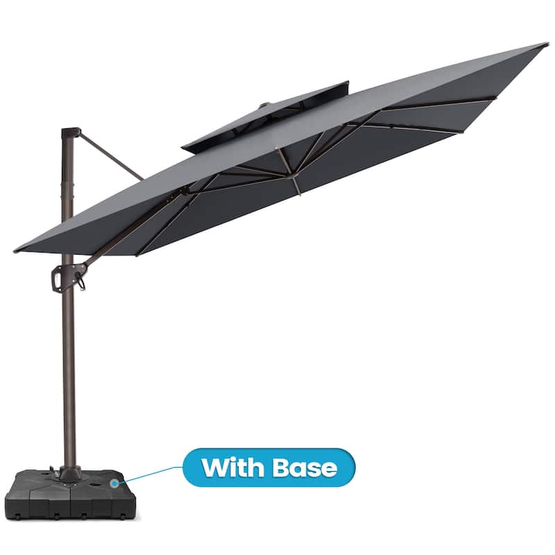 Outdoor 10FT Square Adjustable Offset Cantilever Patio Umbrella with Base