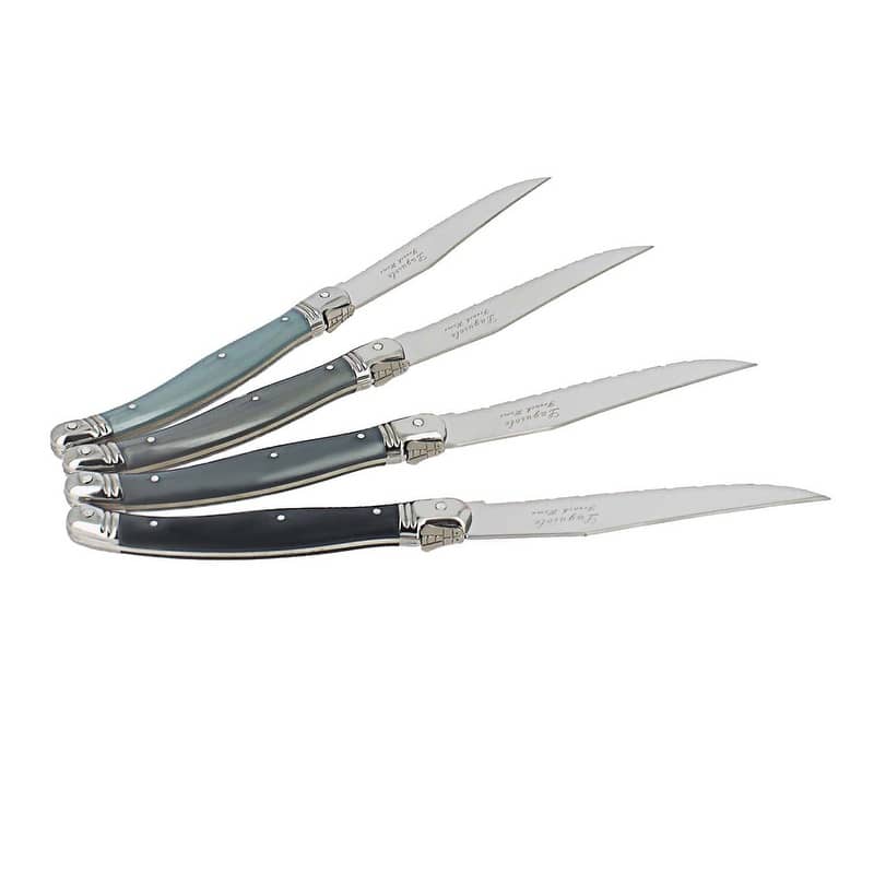 French Home Set of 4 Laguiole Steak Knives, Shades of Grey - Silver