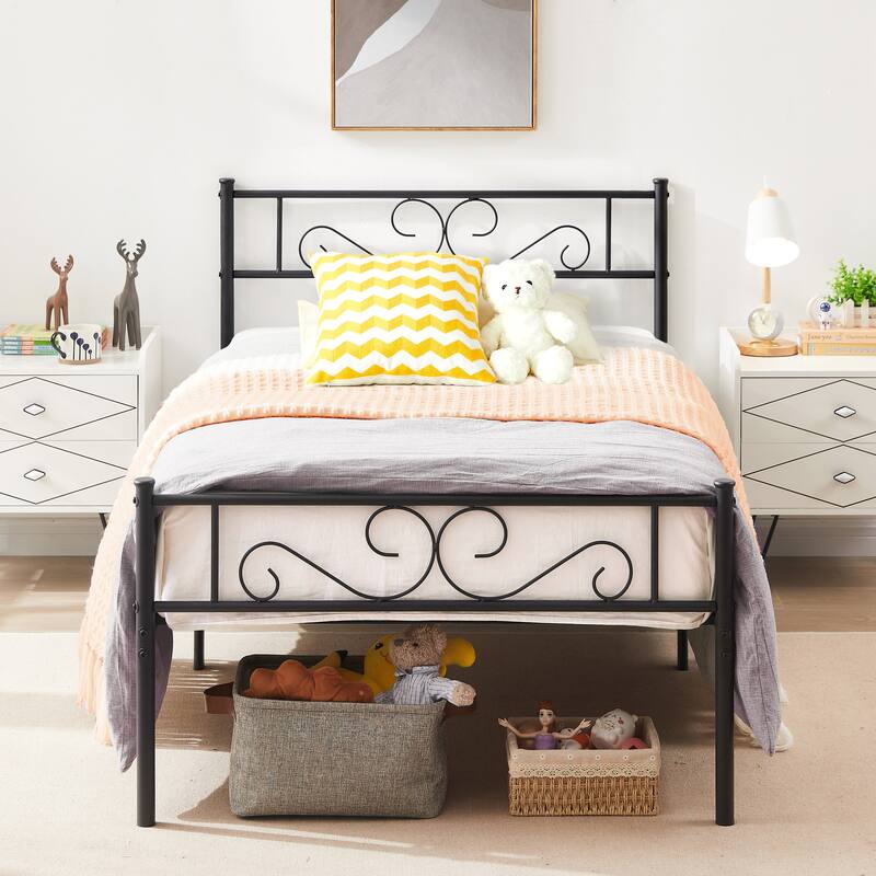 VECELO Premium Platform Bed Frame with Headboard,Easy Set-up Twin/Full/Queen Size Bed - Black - Twin