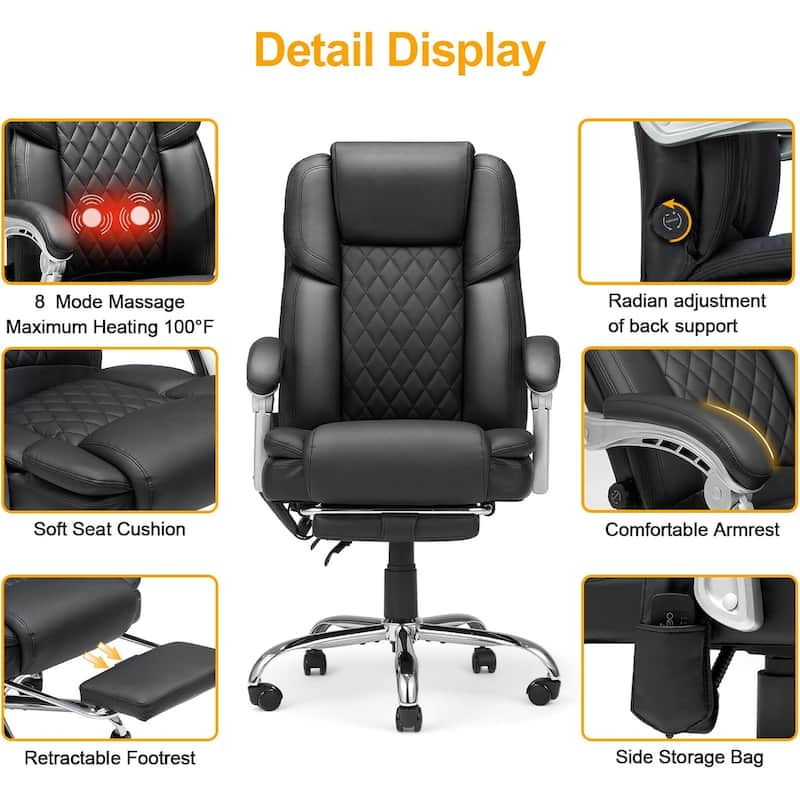 EROMMY Heated Massage Office Chair with Footrest, Ergonomic Reclining Desk Chair with Lumbar Support and Adjustable Height.