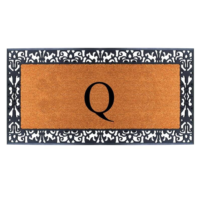 A1HC Rubber and Coir Paisley Border Heavy Duty Non-Slip Durable Double Door Monogrammed Doormat 30"X60", Black - Q