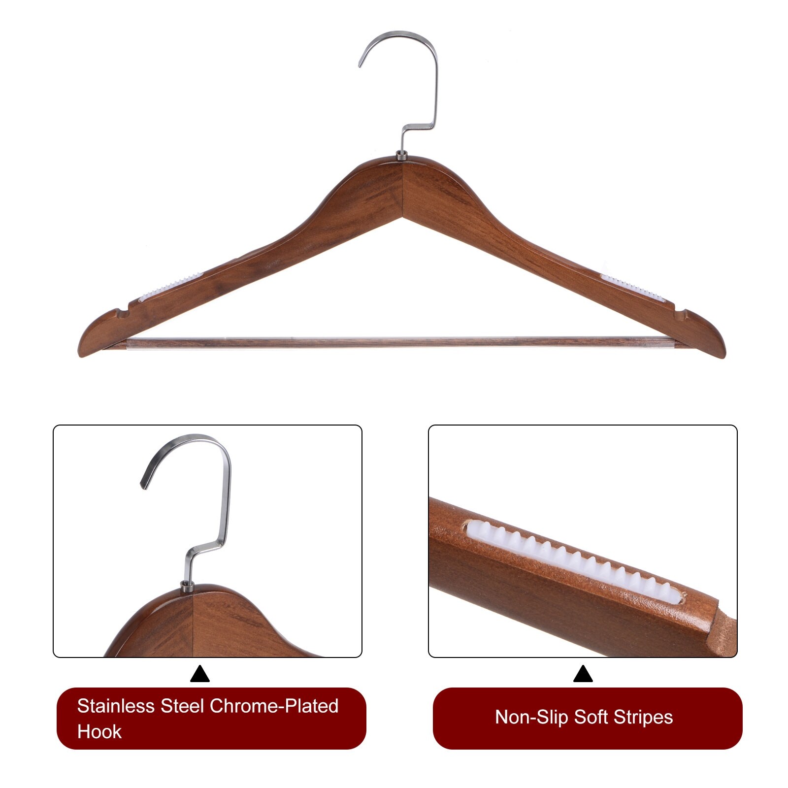 Quality Wooden Hangers - Semi Contoured Hanger Set in 20-Pack - Solid Wood Coat  Hangers with Stylish Chrome Hooks - Heavy-Duty Clothes, Jacket, Shirt,  Pants, Suit Curved Hangers (Natural, 20) 