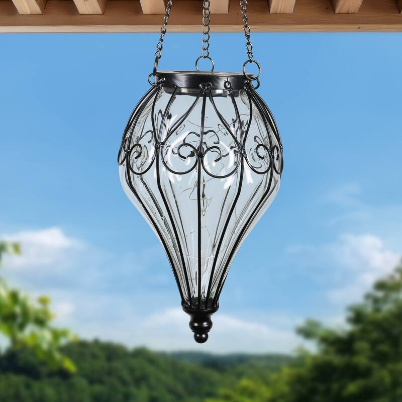 Exhart Solar Clear Glass Hanging Lantern, 6.5 by 23.5 Inches