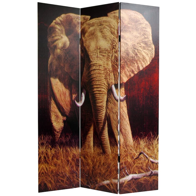 Handmade Canvas Double-sided Elephant/ Zebra Room Divider (China)