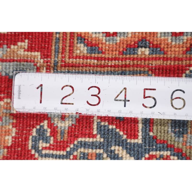 Blue Geometric Kazak Area Rug Hand-Knotted Oriental Wool Carpet - 4'11" x 6'7"