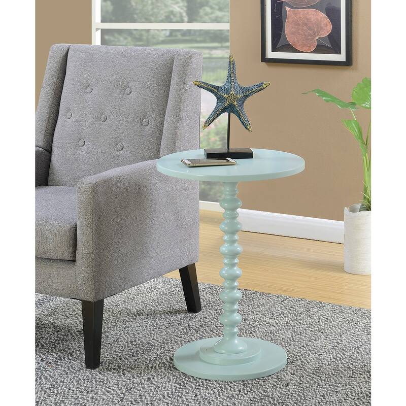 Round Spindle Accent Table - Palm Beach Design, Small Side Table, Easy Assembly, Sea Foam Finish - 24.25