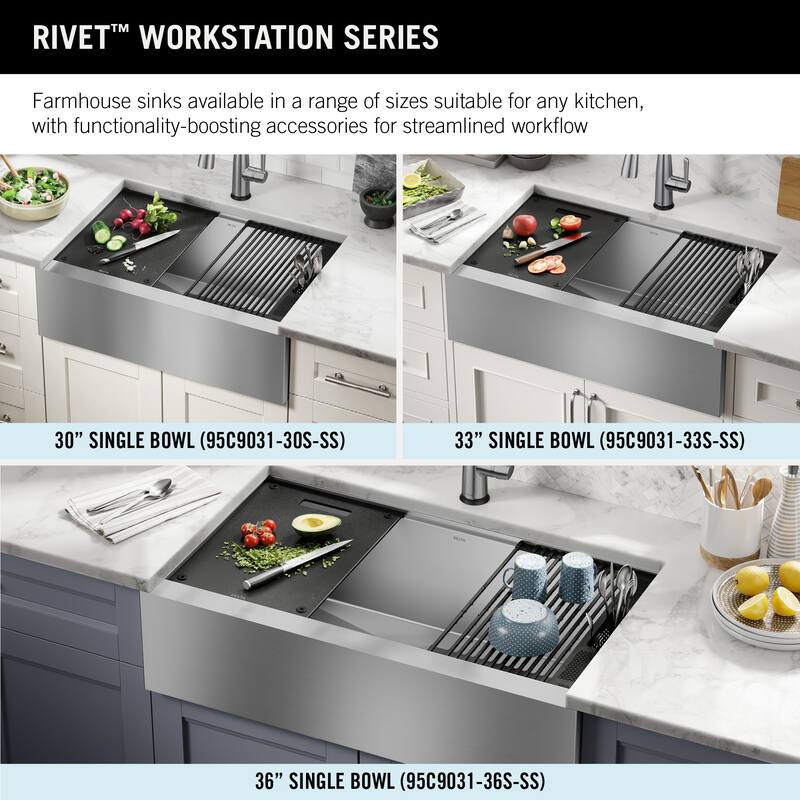 Delta 95C9031-36S Rivet 36” Workstation Farmhouse Apron Front Kitchen