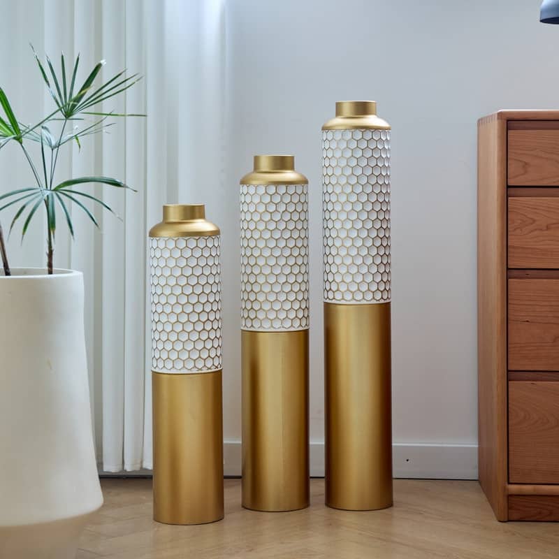 Large White Droplet Shaped Metal Vase 3-Piece Set for Modern Home