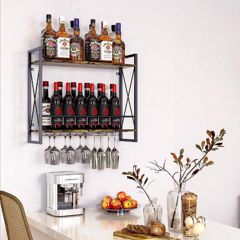 Wine Rack Wall Mounted 2 Tier Shelf - 23.6"D x 7.9"W x 20.4"H