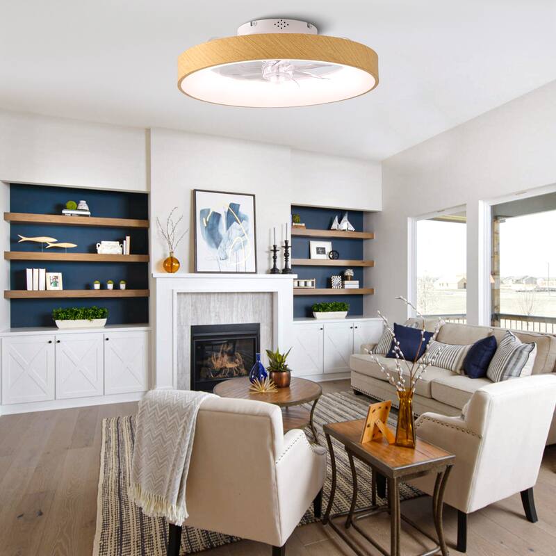 Cusp Barn 20" Modern RGB Ceiling Fans with Light, Low Profile Flush Mount Smart Ceiling Fan with Alexa/Tuya APP/Voice Control