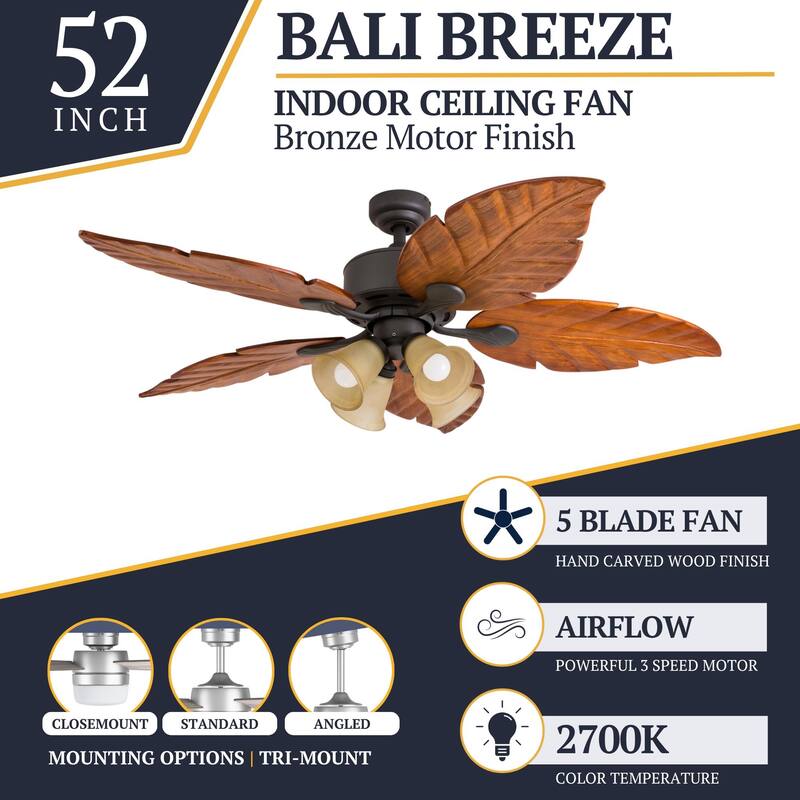 52" Prominence Home Bali Breeze Bronze Tropical LED Ceiling Fan with Light and Remote