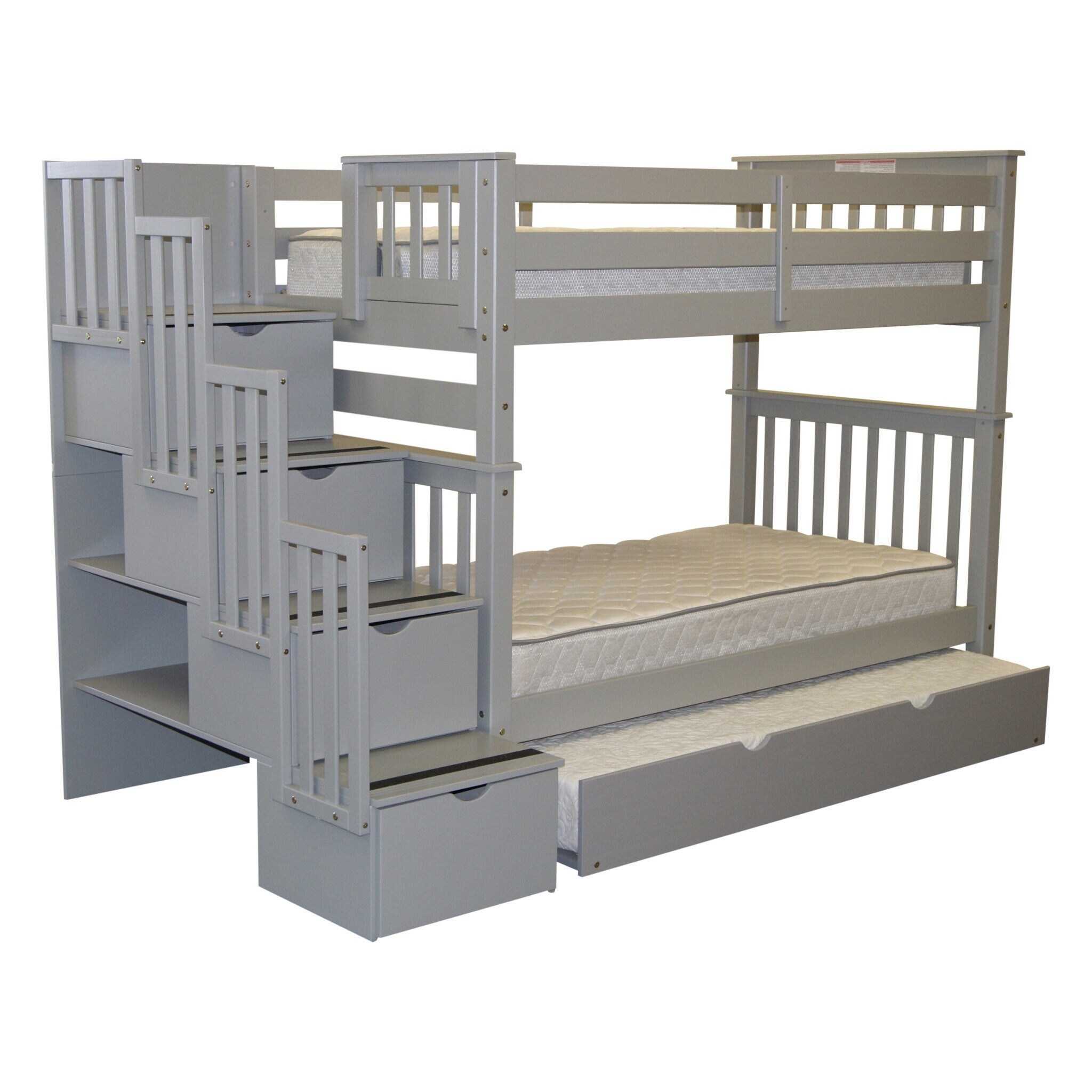 Taylor Olive Trillium Grey Wood Twin Over Twin Bunk Bed With Stairs Overstock 14229130